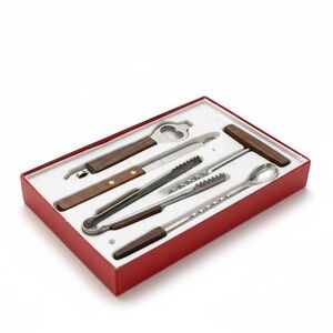 Vintage 60’s Cocktail Utensils / Bar Tool Set In Teak & Stainless Steel